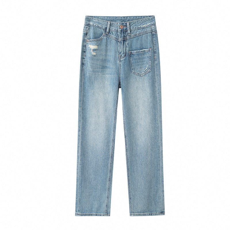 Women’s Irregular Straight Jeans Trendy Fashion Denim