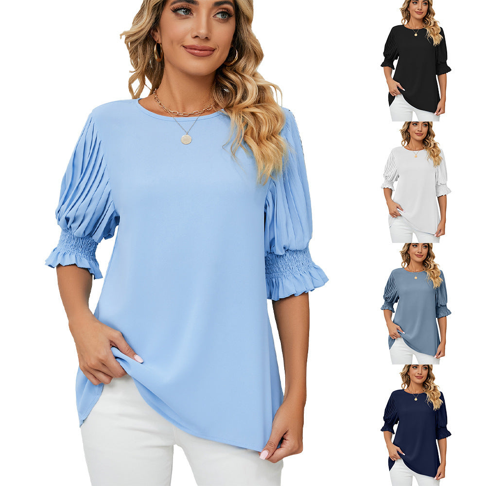 Women’s Chiffon Blouse  Solid Color with Ruffles  Princess Sleeves