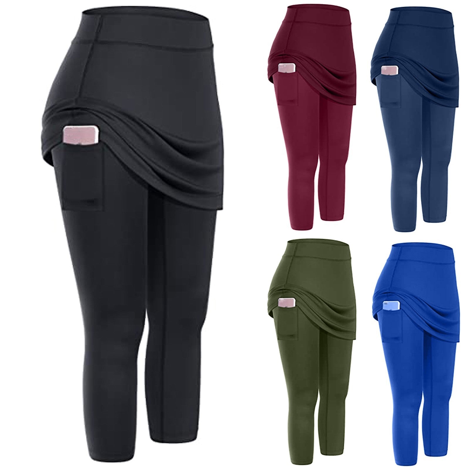 Women’s Tennis Skirted Leggings with Pockets  Sports Yoga Skirt Capris