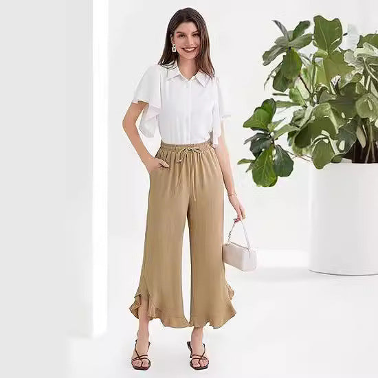 Women’s Ruffle Bell-Bottom Pants  Fashionable Ankle Length Trousers