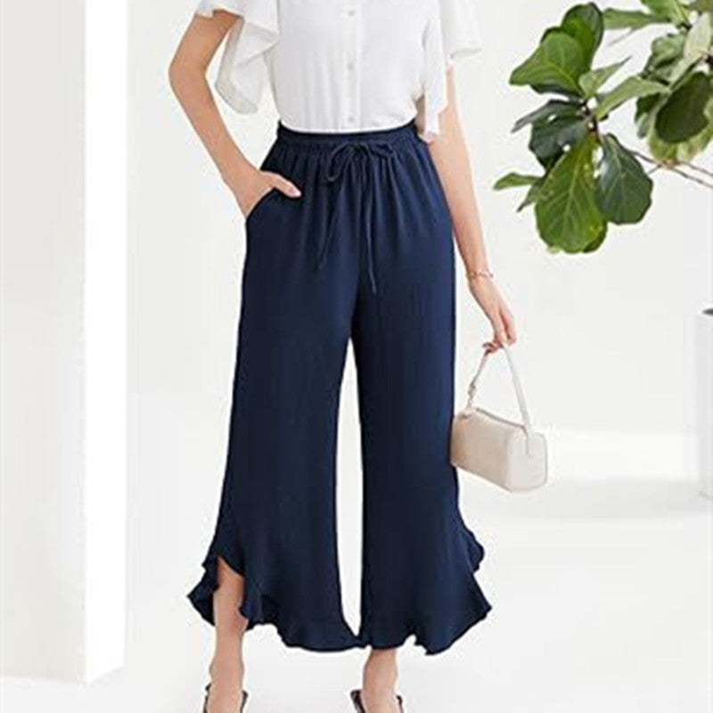 Women’s Ruffle Bell-Bottom Pants  Fashionable Ankle Length Trousers